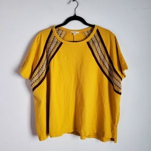 Easel Los Angeles Embroidered Oversized Top Women's M Mustard Yellow Maroon